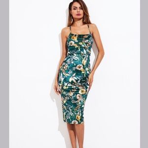 Lace Up Floral Velvet Dress